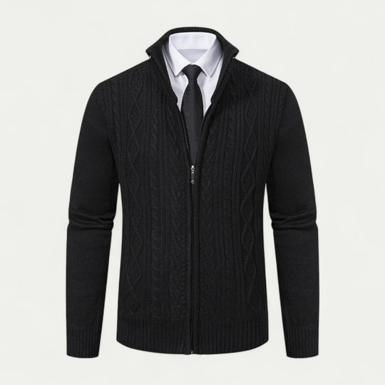 Men's Cotton Blend Zip Up Ribbed Business Casual Cardigan