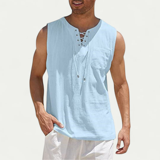 Lace Up Linen Blend Sleeveless Shirt for Casual Summer Outfits