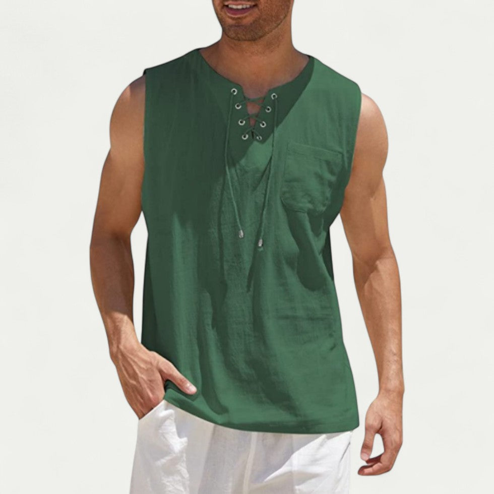 Lace Up Linen Blend Sleeveless Shirt for Casual Summer Outfits