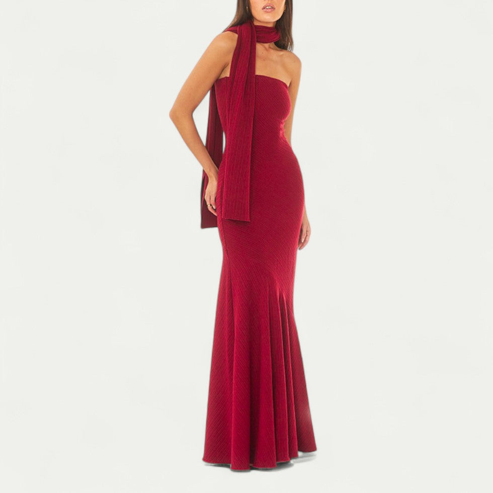 Strapless Ribbed Maxi Dress for Wedding and Evening Glamour