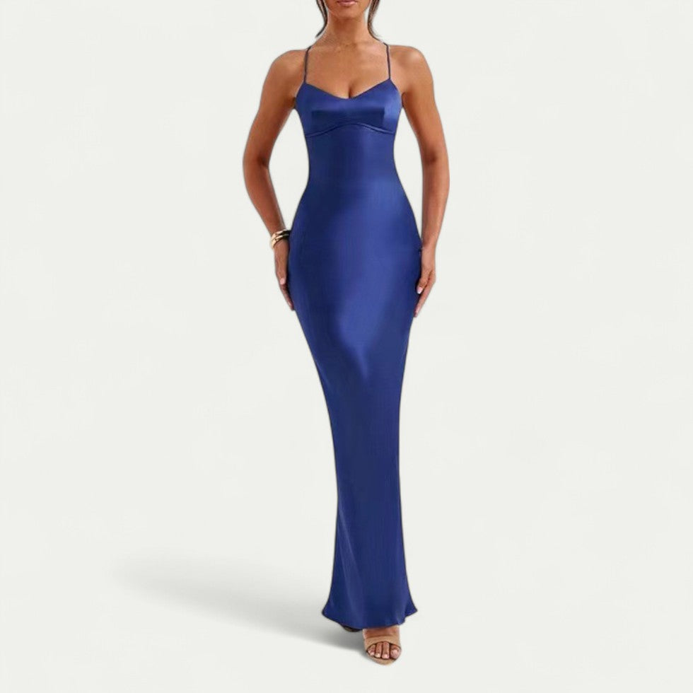 Elegant Satin Maxi Dress for Formal and Wedding Events