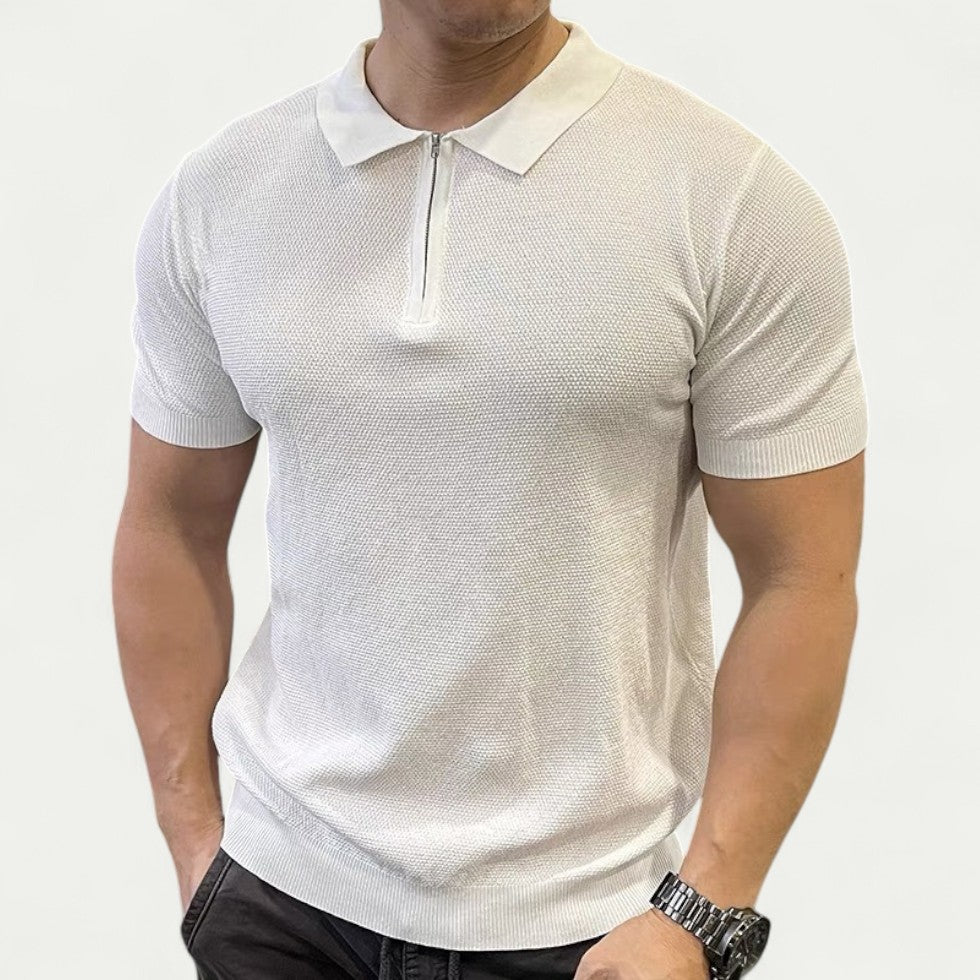 Knitted Polo Shirt with Zip Collar Smart Slim Fit Style