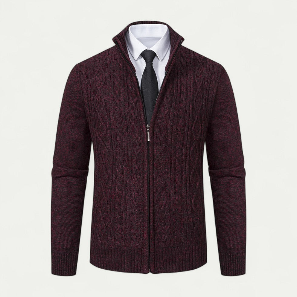 Men's Cotton Blend Zip Up Ribbed Business Casual Cardigan