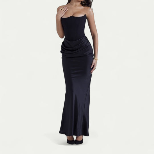 Strapless Satin Gown for Wedding Guest and Formal Events