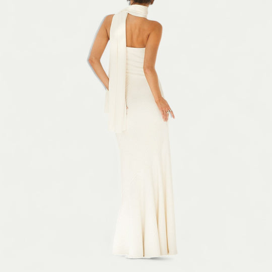 Strapless Ribbed Maxi Dress for Wedding and Evening Glamour