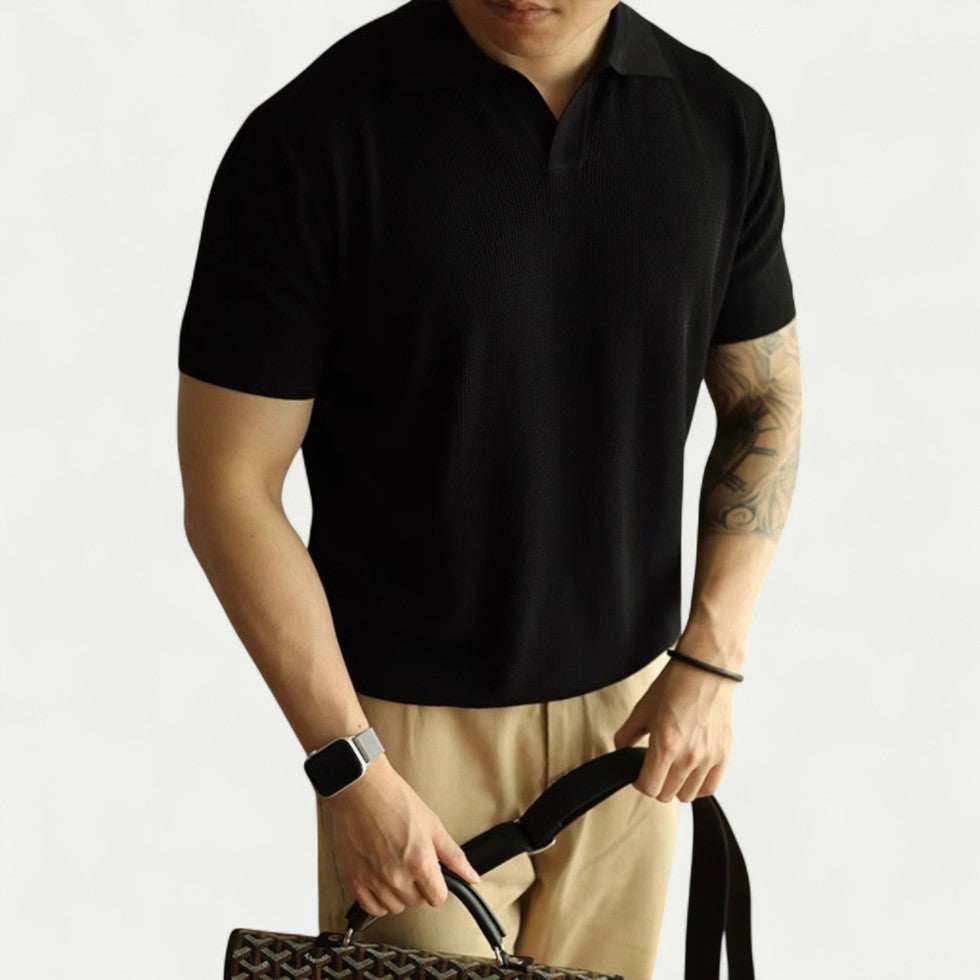 Knitted Open Collar Polo Shirt for Men Casual Slim Fit