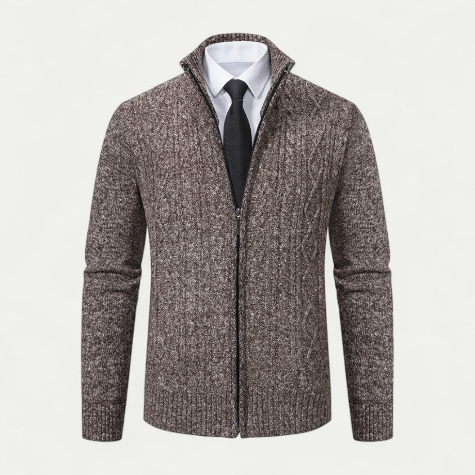 Men's Cotton Blend Zip Up Ribbed Business Casual Cardigan