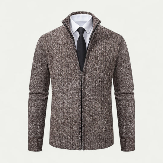 Men's Cotton Blend Zip Up Ribbed Business Casual Cardigan