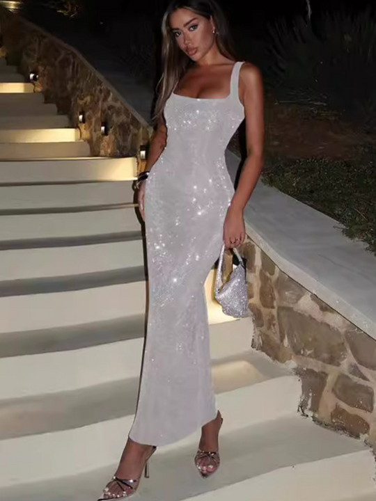 Sequin Bodycon Maxi Dress for Prom and Evening Glamour