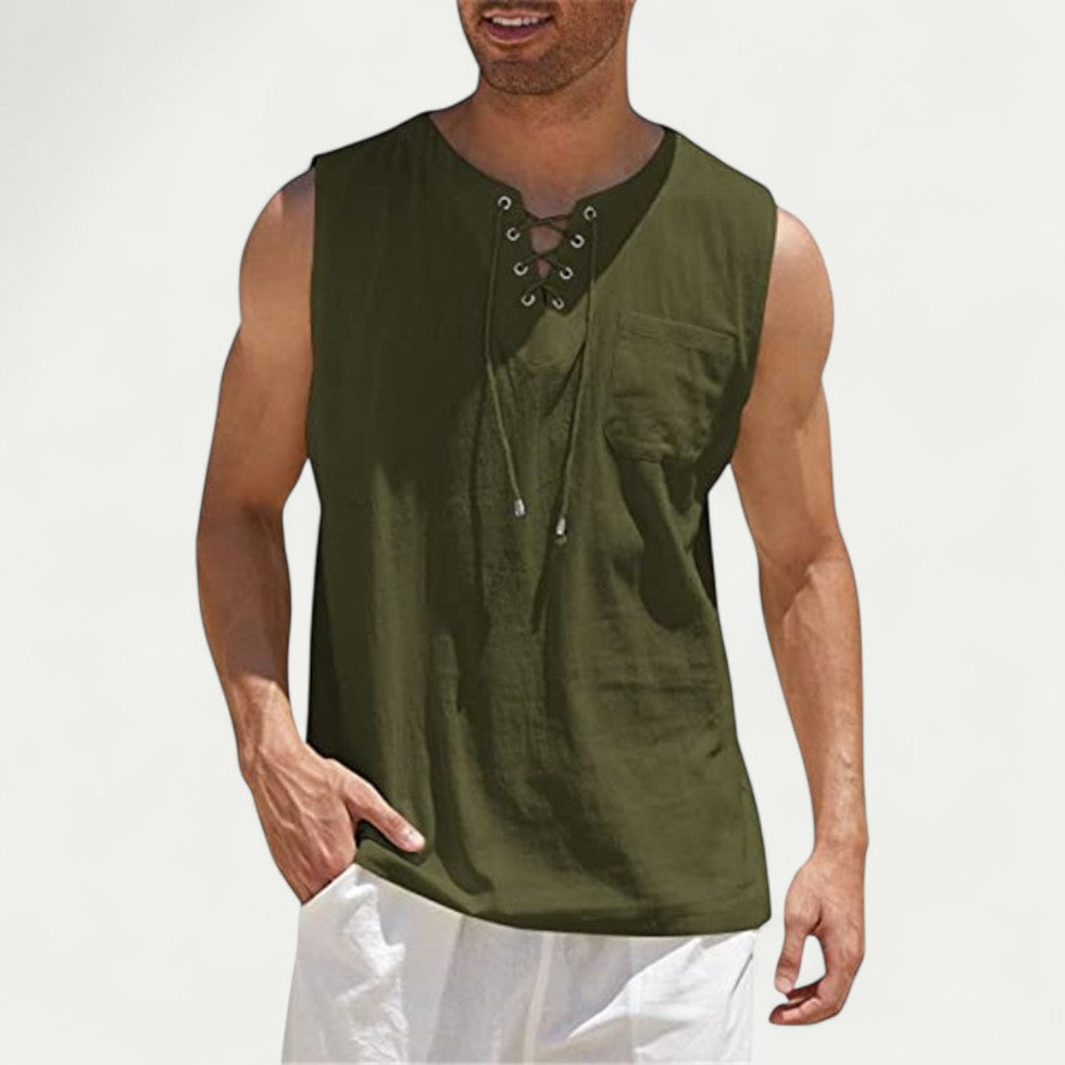 Lace Up Linen Blend Sleeveless Shirt for Casual Summer Outfits