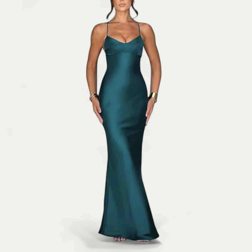 Elegant Satin Maxi Dress for Formal and Wedding Events