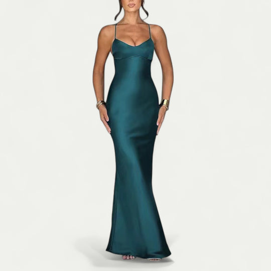 Elegant Satin Maxi Dress for Formal and Wedding Events