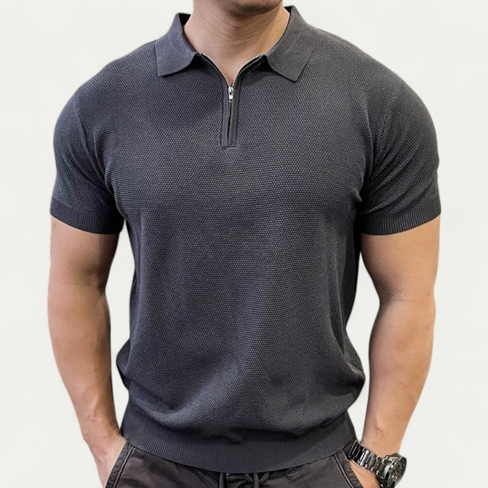 Knitted Polo Shirt with Zip Collar Smart Slim Fit Style