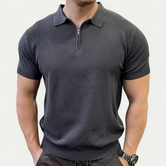 Knitted Polo Shirt with Zip Collar Smart Slim Fit Style