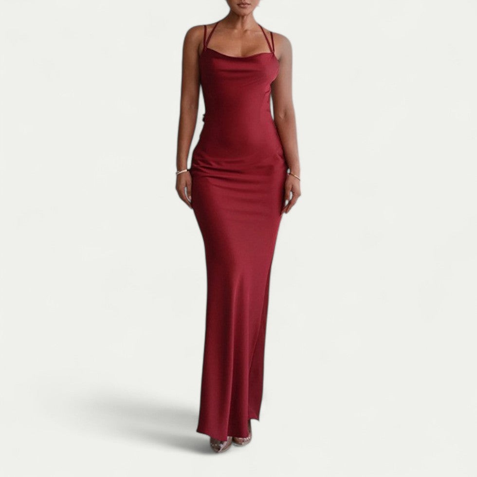 Backless Maxi Dress with 3D Appliqué for Wedding Glamour