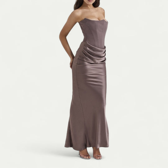 Strapless Satin Gown for Wedding Guest and Formal Events