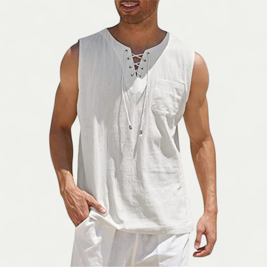 Lace Up Linen Blend Sleeveless Shirt for Casual Summer Outfits