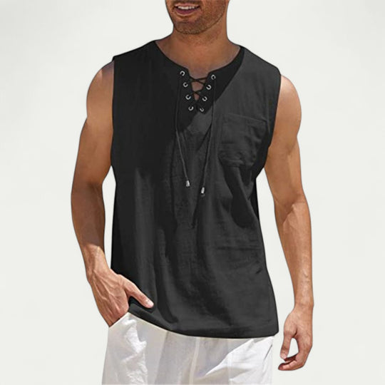 Lace Up Linen Blend Sleeveless Shirt for Casual Summer Outfits