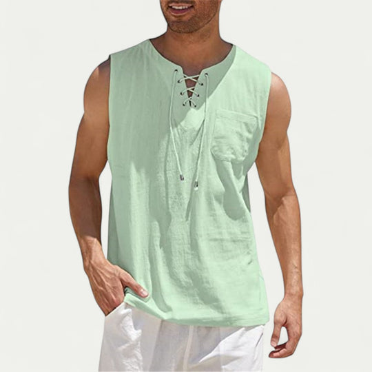 Lace Up Linen Blend Sleeveless Shirt for Casual Summer Outfits