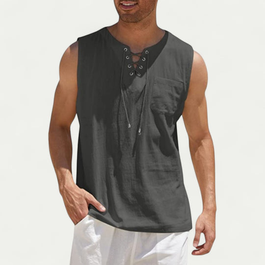 Lace Up Linen Blend Sleeveless Shirt for Casual Summer Outfits
