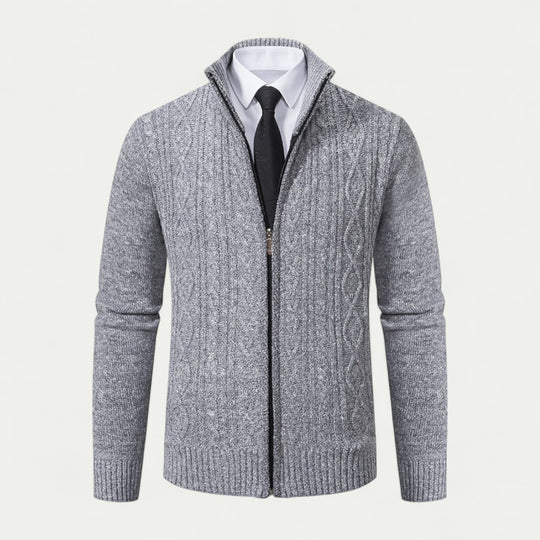 Men's Cotton Blend Zip Up Ribbed Business Casual Cardigan
