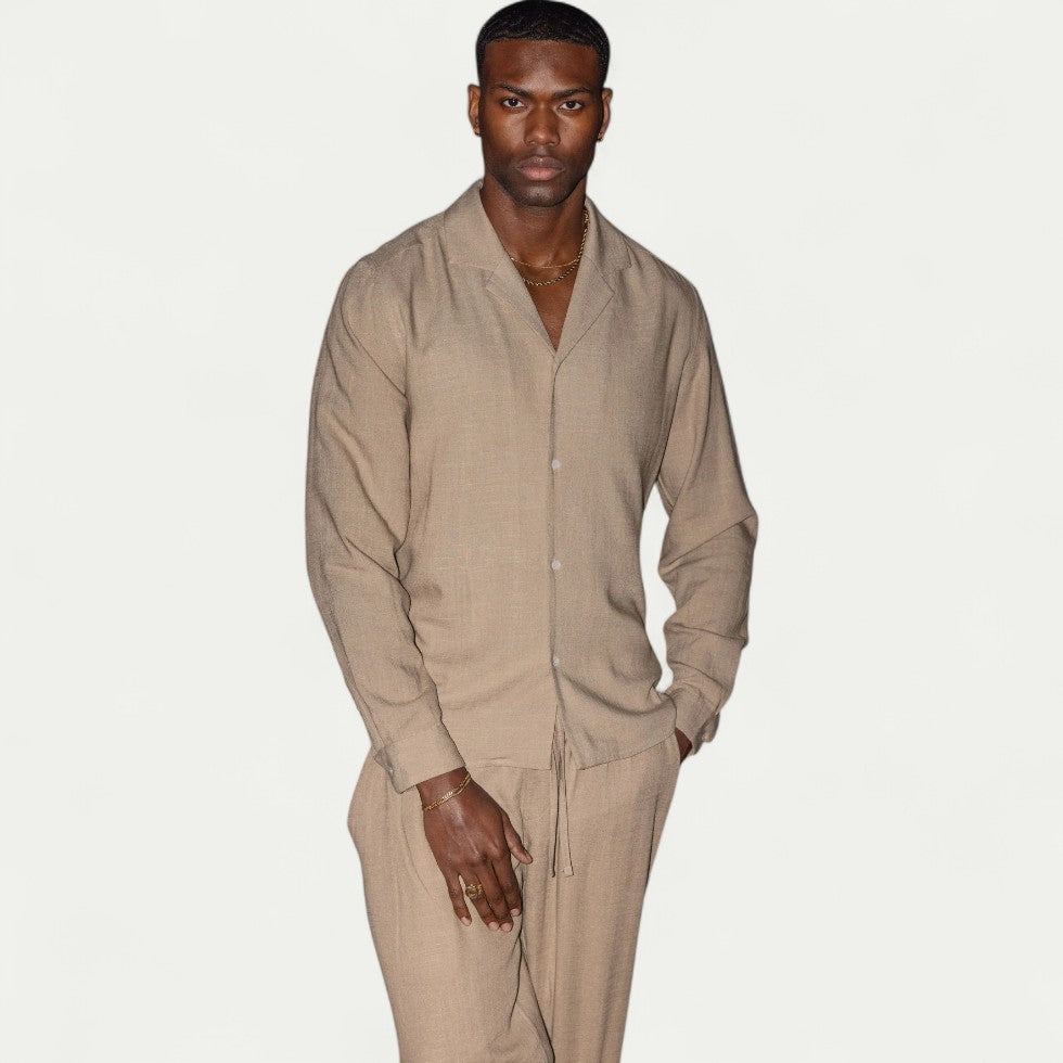 Linen Cotton Blend Long Sleeve Shirt Casual Resort Fit