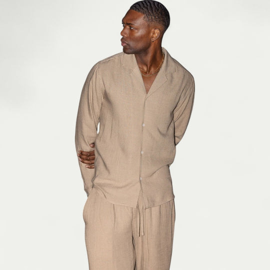 Linen Cotton Blend Long Sleeve Shirt Casual Resort Fit