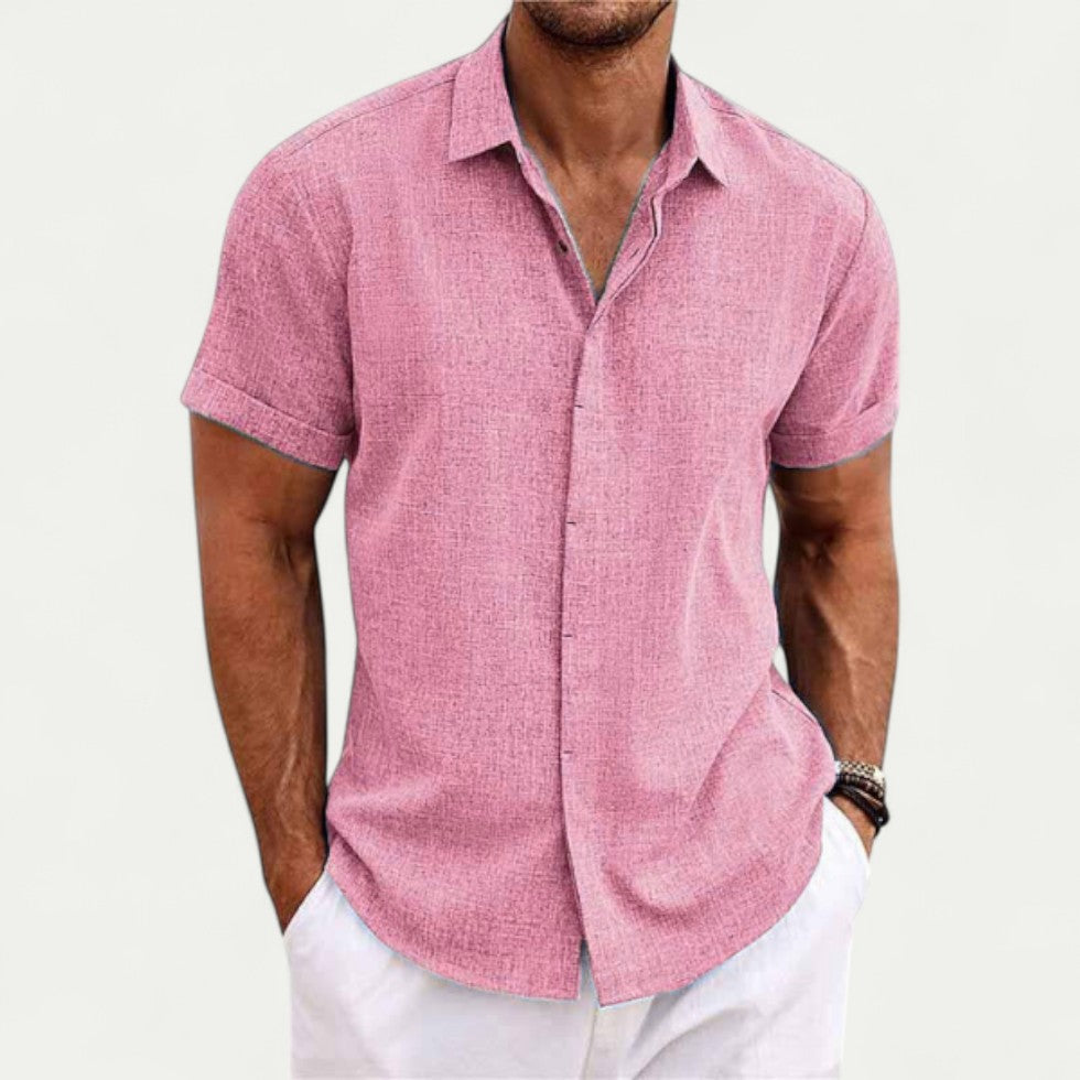 Mens Short Sleeve Linen Shirt Lightweight Summer Fit