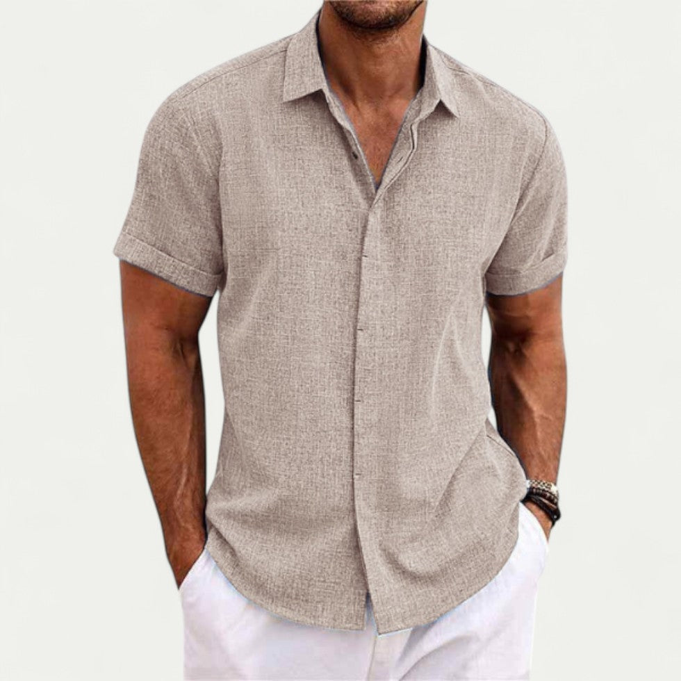 Mens Short Sleeve Linen Shirt Lightweight Summer Fit