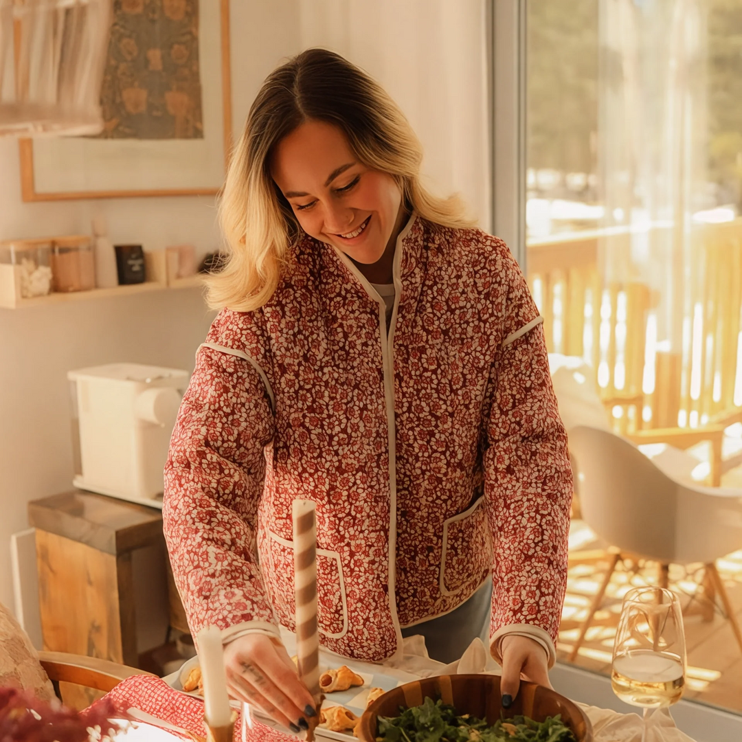 Lightweight Quilted Floral Jacket with Front Pockets