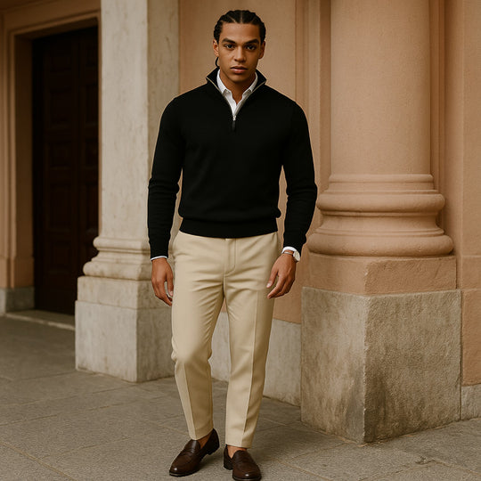 Mens Long Sleeve Cotton Half Zip Sweater