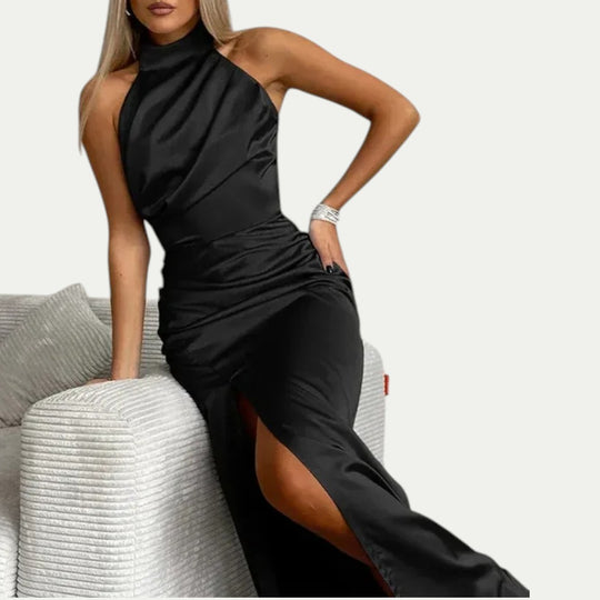 Satin Maxi Dress with Thigh High Split
