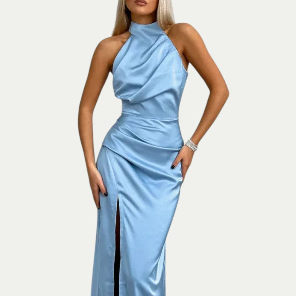 Satin Maxi Dress with Thigh High Split