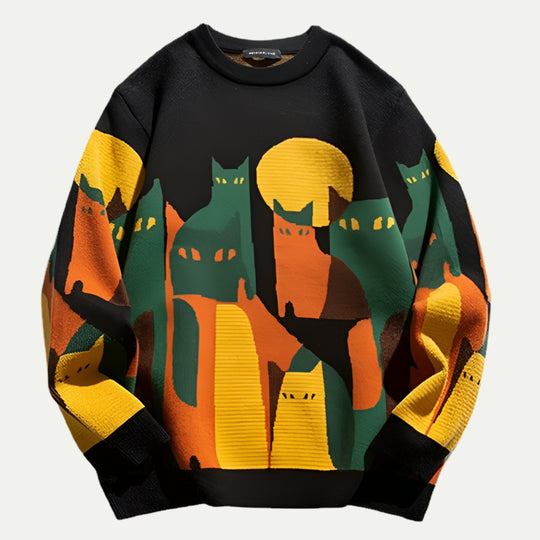 Randimo | Unisex Cat Print Knitted Sweater