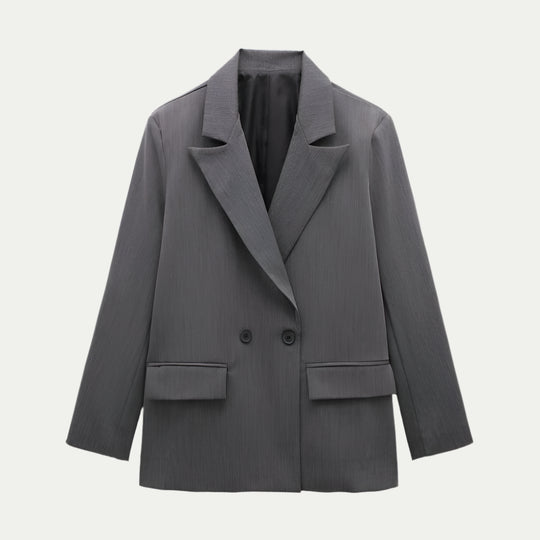 Randimo | Women's Double-Breasted Blazer with Pockets - Vintage Long Sleeve Notched Neck Office Outfit