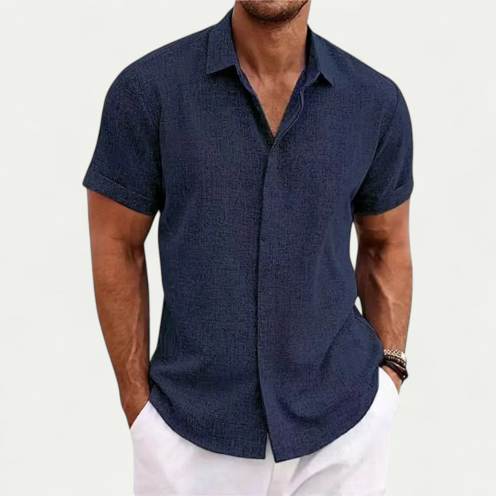 Linen Casual Short Sleeve Shirt for Men Summer Holiday Fit