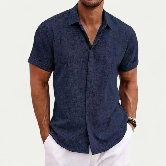 Linen Casual Short Sleeve Shirt for Men Summer Holiday Fit