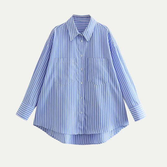 Randimo | Women's Blue Striped Oversized Button-Up Shirt Long Sleeve