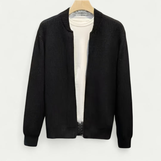 Ribbed Zip Through Cardigan in Soft Cotton Blend
