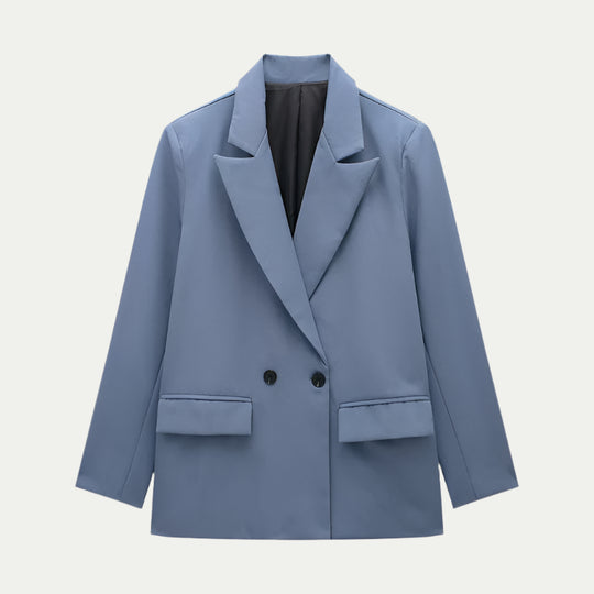 Randimo | Women's Double-Breasted Blazer with Pockets - Vintage Long Sleeve Notched Neck Office Outfit