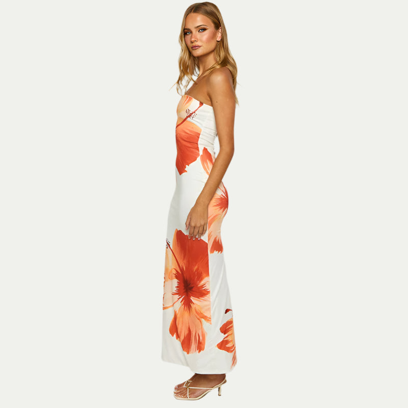 Randimo | Women's Off-Shoulder Flower  Slim Maxi Beach Dress