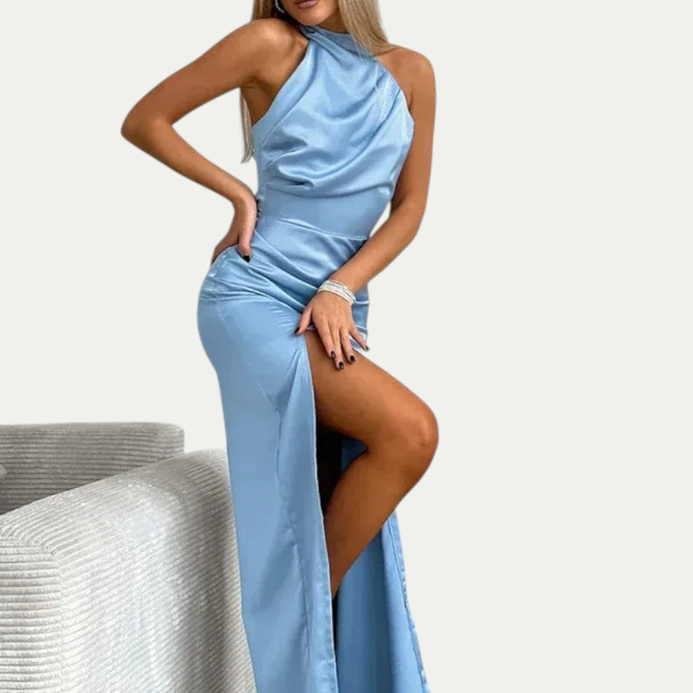 Satin Maxi Dress with Thigh High Split