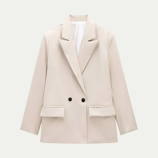 Randimo | Women's Double-Breasted Blazer with Pockets - Vintage Long Sleeve Notched Neck Office Outfit