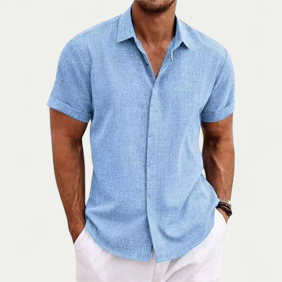 Linen Casual Short Sleeve Shirt for Men Summer Holiday Fit