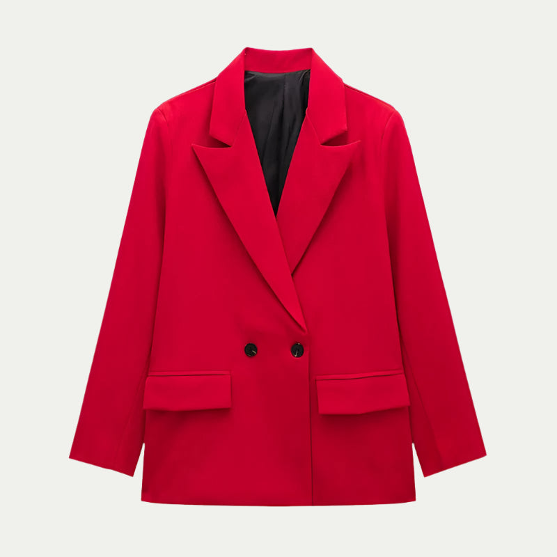 Randimo | Women's Double-Breasted Blazer with Pockets - Vintage Long Sleeve Notched Neck Office Outfit