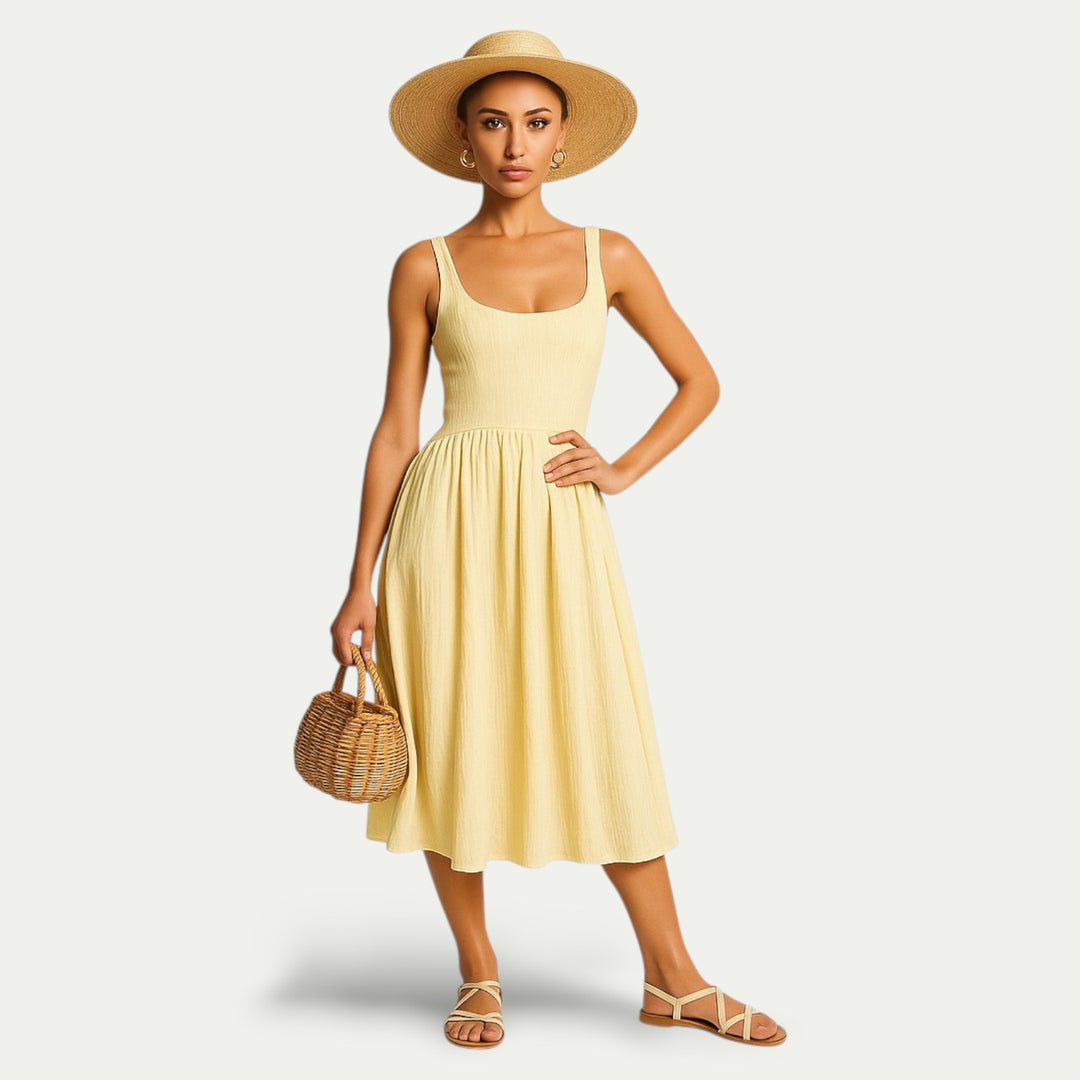 Women Backless Waist Cutout Holiday Suspender Midi Dress