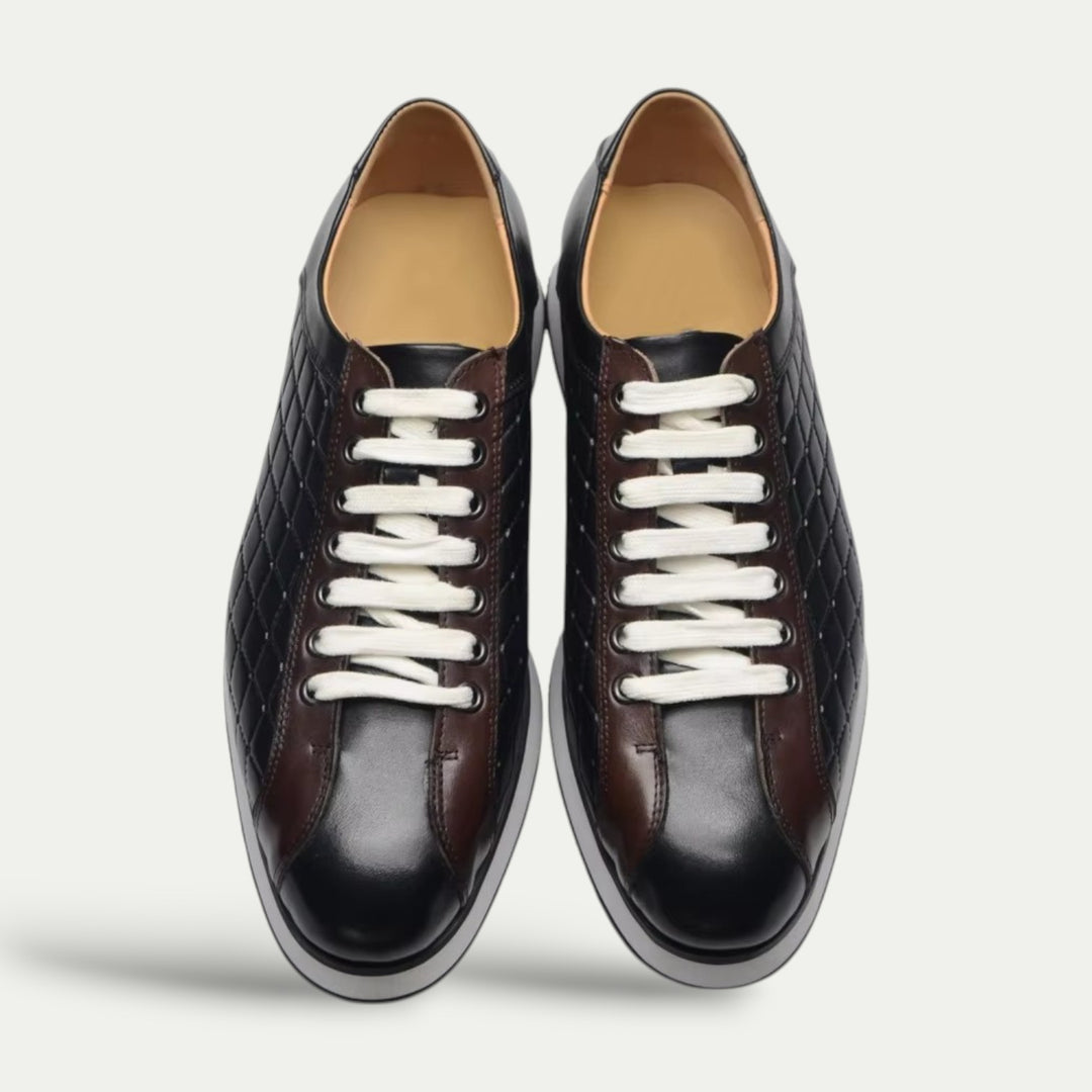 Men Plaid Leather Orthopedic Casual Skate Sneakers
