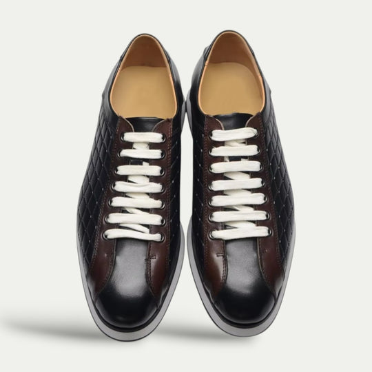 Men Plaid Leather Orthopedic Casual Skate Sneakers