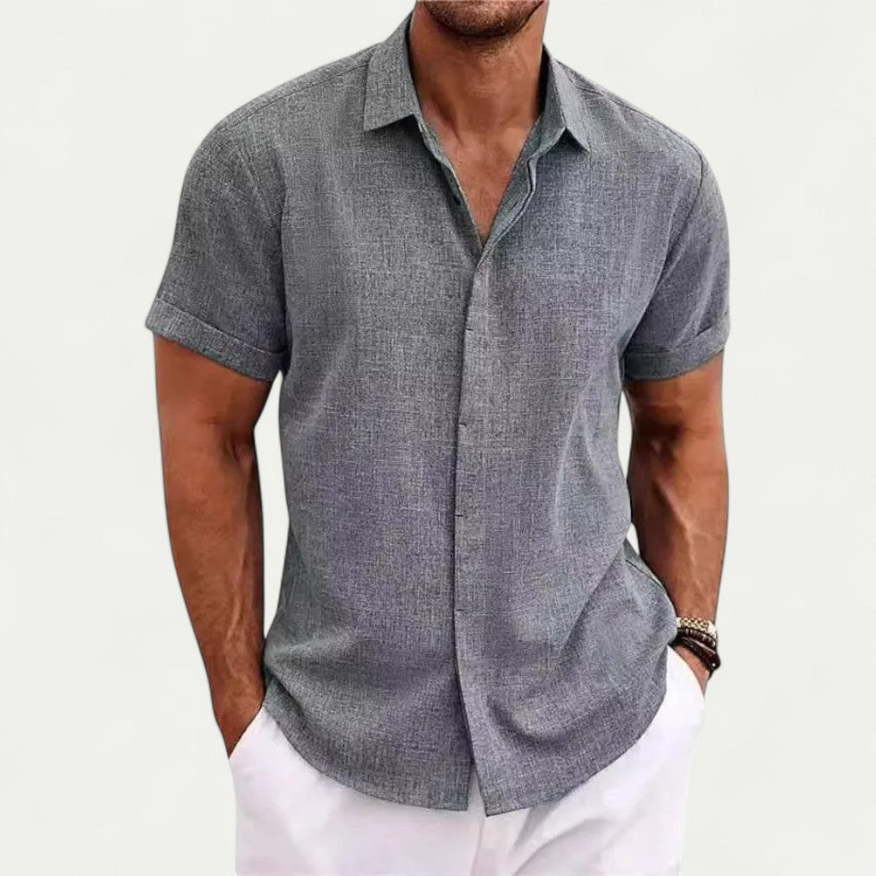 Linen Casual Short Sleeve Shirt for Men Summer Holiday Fit