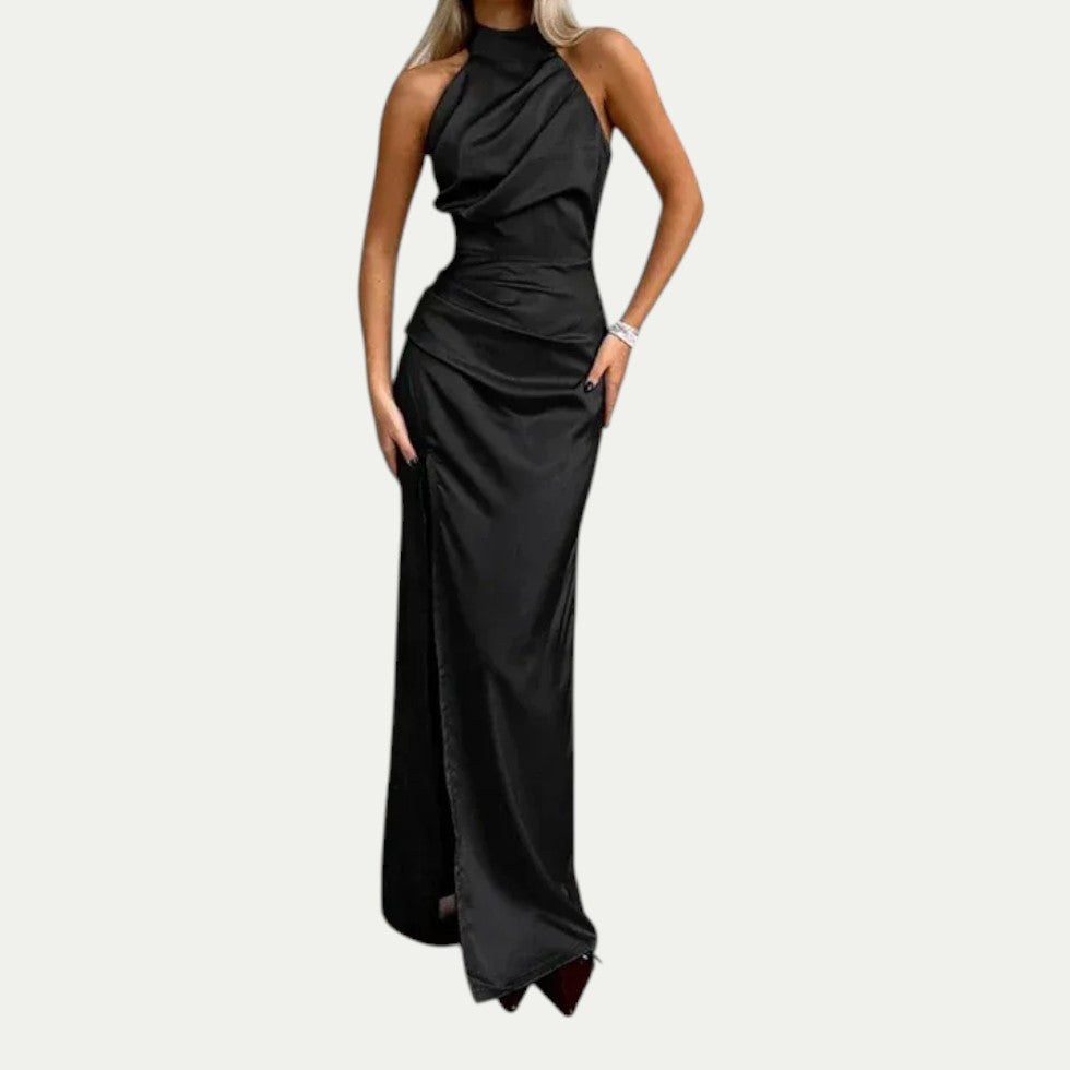 Satin Maxi Dress with Thigh High Split